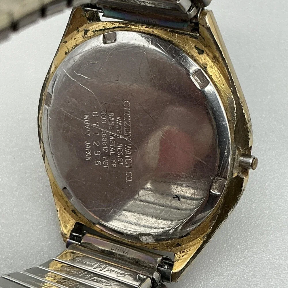 Vintage Citizen H100 Mens Watch 36mm Black Dial Day Date Missing Crown For Parts
